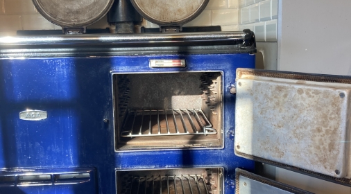 Blue Aga cooker after a professional clean from Ovenclean