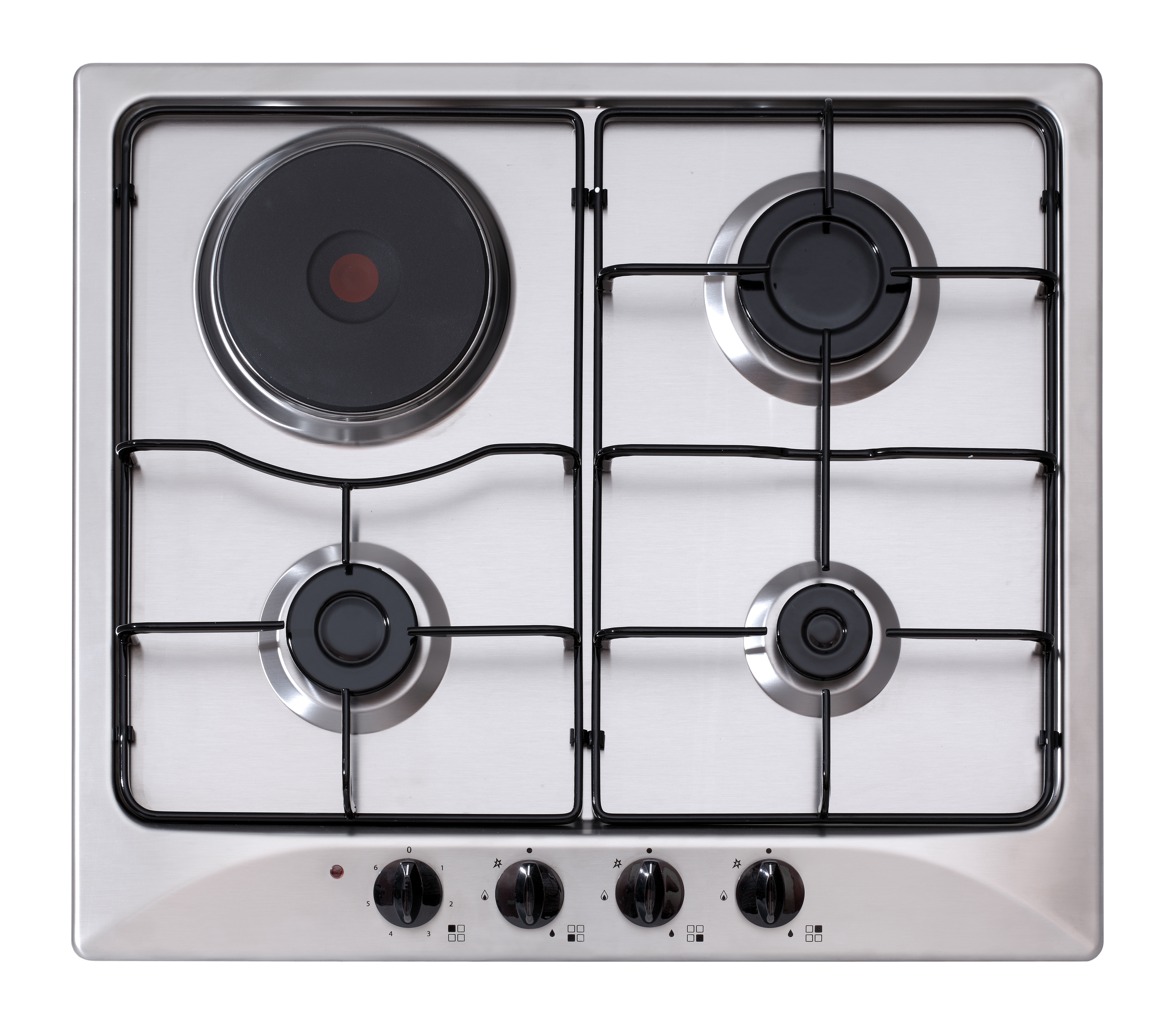 Stainless steel gas and electric hob isolated on white