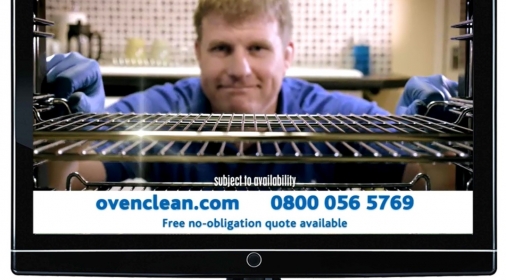 A tv showing the ovenclean advert