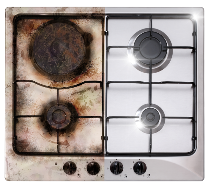 comparison of clean and dirty oven hob